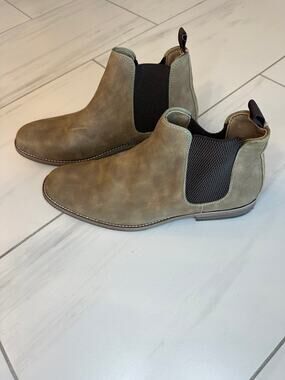 Men's Chelsea Boots Tan Suede Nubuck Slip On Ankle Dress Casual Boots Size 9.5